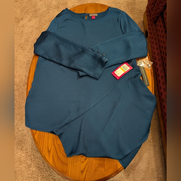 Vince Camuto Teal Long Sleeve Asymmetrical Hem Blouse, Size S - NEW - Picture 8 of 9